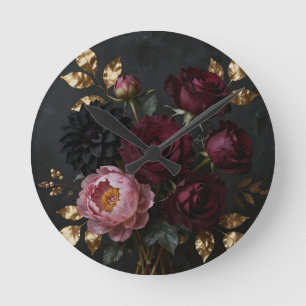 Dark Moody Floral Bouquet Round Clock