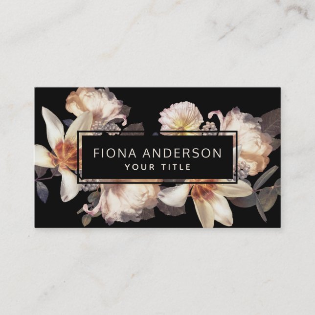 Dark Moody Floral Business Professional Card (Front)