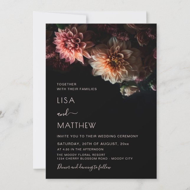 Dark Moody Floral | Casual Wedding Invitation (Front)