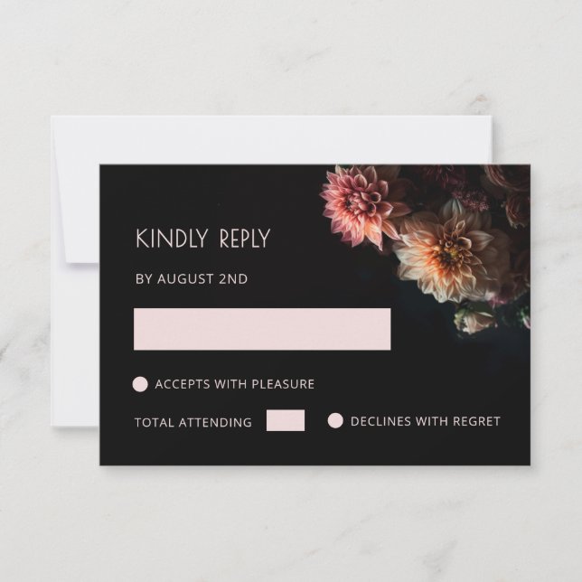 Dark Moody Floral Chrysanthemum RSVP Card (Front)