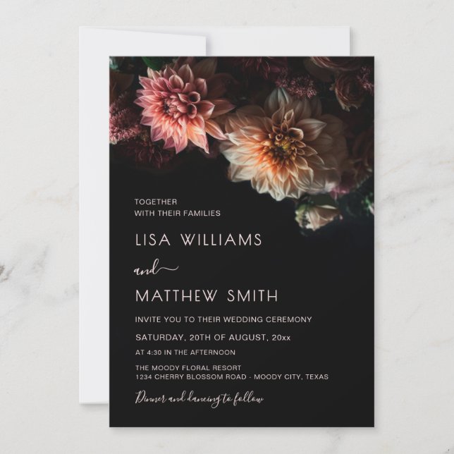 Dark Moody Floral | Chrysanthemum  Wedding Invitation (Front)