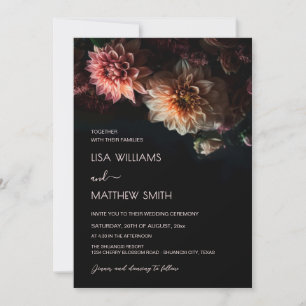 Dark Moody Floral   Chrysanthemum  Wedding Invitation