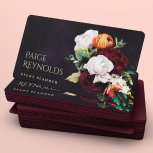 Dark Moody Floral   Elegant Black & Burgundy Red Business Card