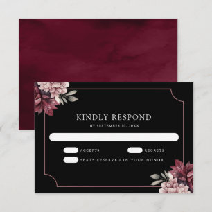 Dark Moody Floral Frame Black Wedding RSVP Card