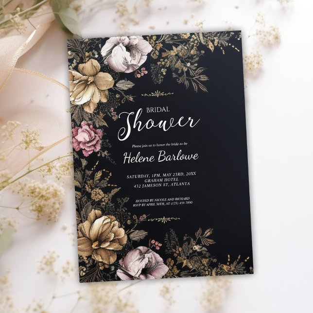 Dark Moody Floral Gothic Bridal Shower Invitation (Dark Moody Floral Gothic Bridal Shower Invitation)