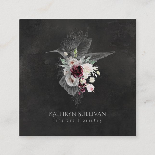 Dark Moody Floral Hummingbird Business Card (Front)
