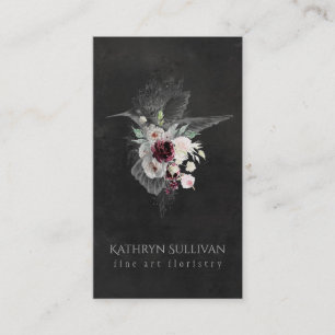 Dark Moody Floral Hummingbird Business Card