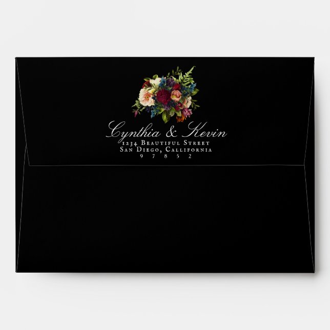 Dark Moody Floral Liner Envelopes Return Address (Back (Top Flap))