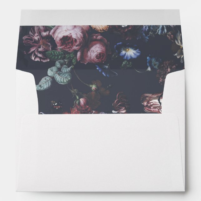 Dark Moody Floral Liner Wedding Envelope (Back (Bottom))