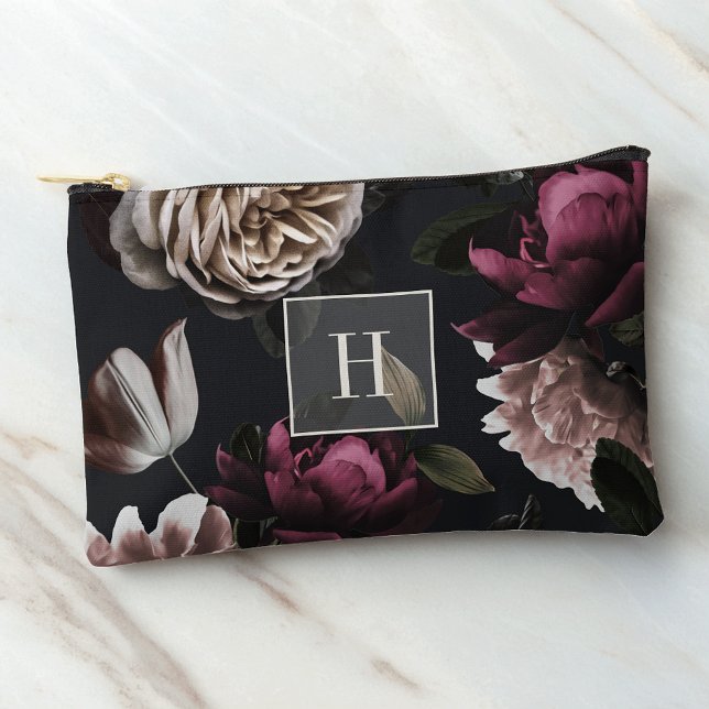 Dark Moody Floral Monogram Accessory Pouch (Creator Uploaded)