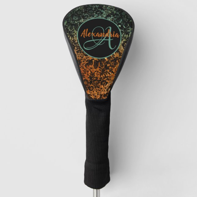 Dark Moody Floral Monogram   Golf Head Cover (Front)