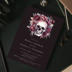 Dark Moody Floral Skull Gothic Bridal Shower Invitation