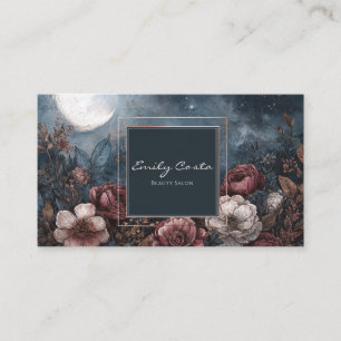 Dark Moody Floral Starry Night Full Moon Business Card