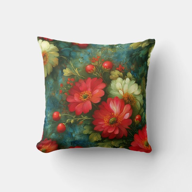 Dark Moody Floral Stylish Chic Aesthetic Rustic Cushion (Front)