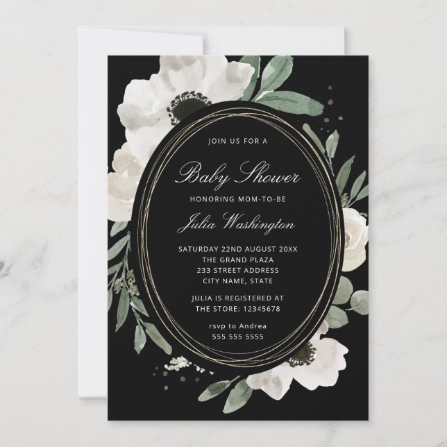 Dark Moody Floral Watercolor Greenery Baby Shower  Invitation (Front)