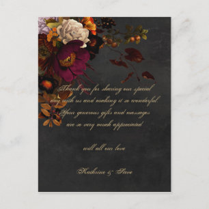 Dark Moody Floral Wedding Thank You Cards Postcard