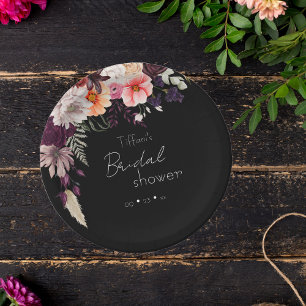 Dark Moody Flowers Bridal Shower Paper Plate