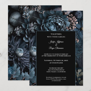 Dark moody flowers Photo Gothic wedding Invitation