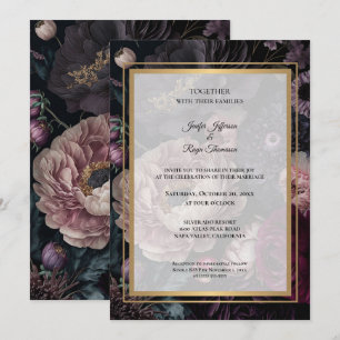 Dark moody flowers Photo Gothic wedding Invitation