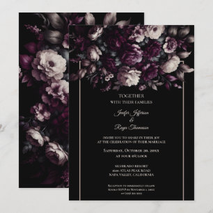 Dark moody flowers Photo Gothic wedding Invitation