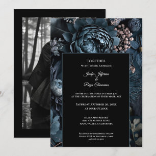 Dark moody flowers Photo Gothic wedding Invitation
