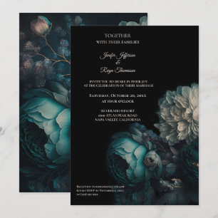 Dark moody flowers Photo Gothic wedding Invitation