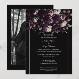 Dark moody flowers Photo Gothic wedding Invitation