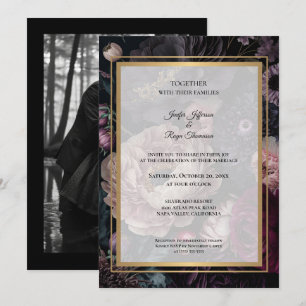Dark moody flowers Photo Gothic wedding Invitation