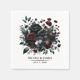 Dark Moody Forest Flowers Elegant Floral Wedding Napkin