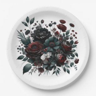 Dark Moody Forest Flowers Elegant Floral Wedding Paper Plate