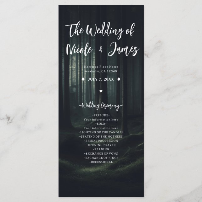 Dark Moody Forest Trees Twilight Wedding Program Programme (Front)