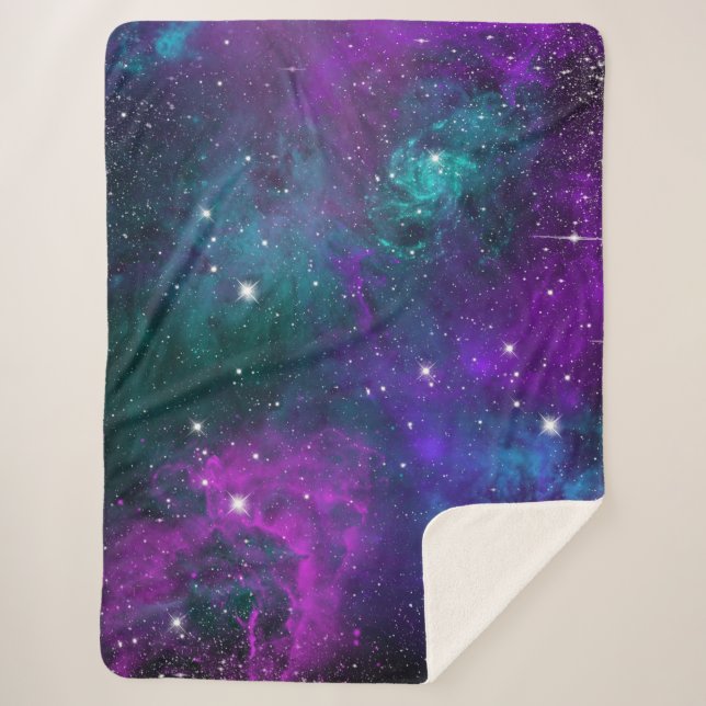 Dark Moody Galaxy Space Outer Nebula Starry Sky Sherpa Blanket (Front)