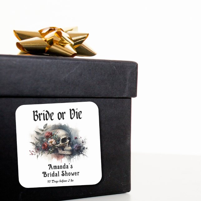 Dark Moody Gothic Bride or Die Bridal Shower Square Sticker (Creator Uploaded)