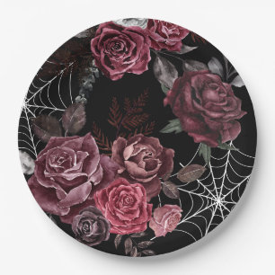 Dark moody Gothic floral black Bridal Shower  Paper Plate