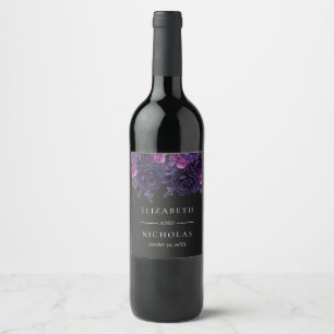 Dark Moody Gothic Floral Halloween Wedding  Wine Label