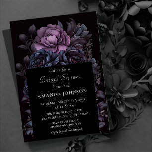Dark Moody Gothic Purple Flower Bridal Shower Invitation
