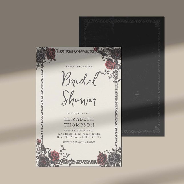 Dark Moody Gothic Red Black Roses Bridal Shower Invitation (dark and moody bridal shower ideas gothic frame vintage roses black red elegant classy stylish)