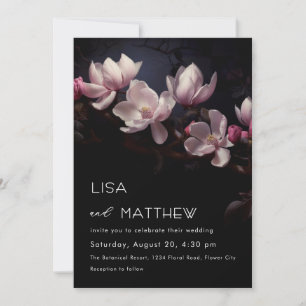Dark Moody Magnolia Flowers Casual Wedding Invitation