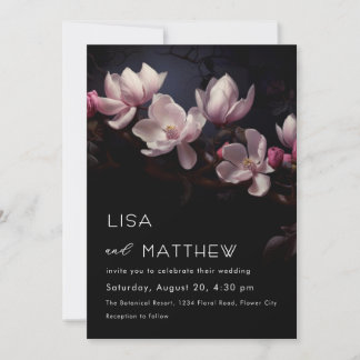 Dark Moody Magnolia Flowers Casual Wedding Invitation