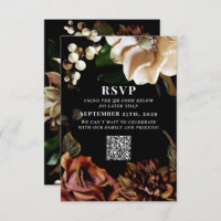 Dark Moody Magnolia Wedding QR Code Please Reply 