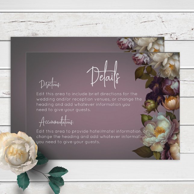 Dark Moody Mauve Floral Modern Details Enclosure Card (Creator Uploaded)