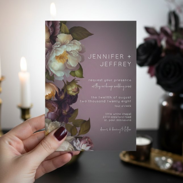 Dark Moody Mauve Floral Modern Wedding Invite (Creator Uploaded)