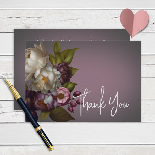 Dark Moody Mauve Floral Modern Wedding Thank You Card