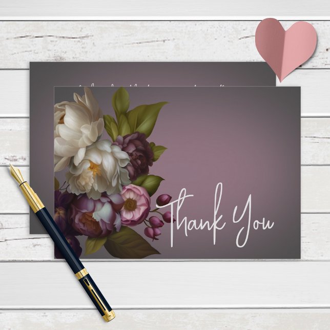 Dark Moody Mauve Floral Modern Wedding Thank You Card (Creator Uploaded)