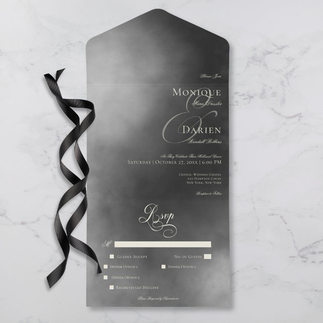 Dark Moody Midnight Black Fog Dinner Wedding All In One Invitation (Dark Moody Midnight Black Fog Dinner Wedding All In One Invitation)