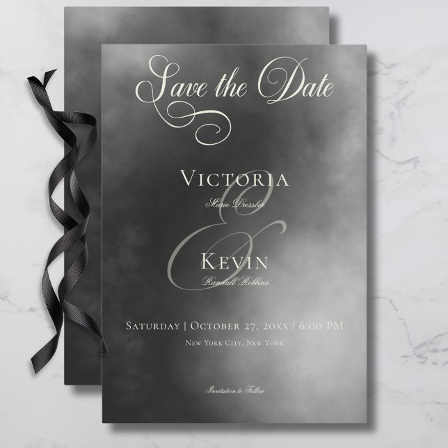 Dark Moody Midnight Black Fog Wedding Save The Date (Dark Moody Midnight Black Fog Wedding Save The Date Card)