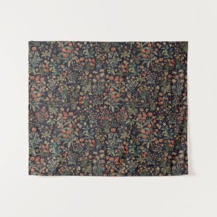 Dark Moody Midnight Forest Floral Botanical Tapestry