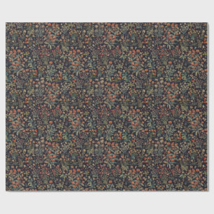 Dark Moody Midnight Forest Floral Botanical Wrapping Paper