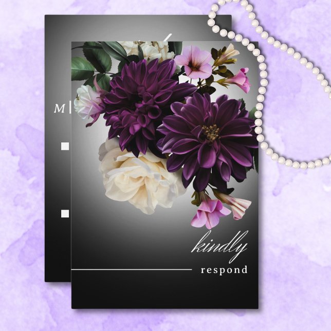 Dark Moody Midnight Purple Floral Romance QR Code RSVP Card (Dark Moody Midnight Purple Floral Romance QR Code RSVP Card)