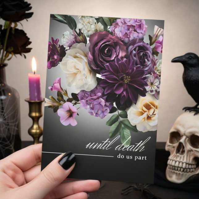 Dark Moody Midnight Purple Floral Romance Wedding Invitation (Creator Uploaded)
